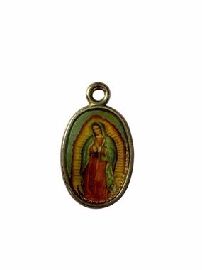 Mother Mary Medal Pendant in Green and Gold